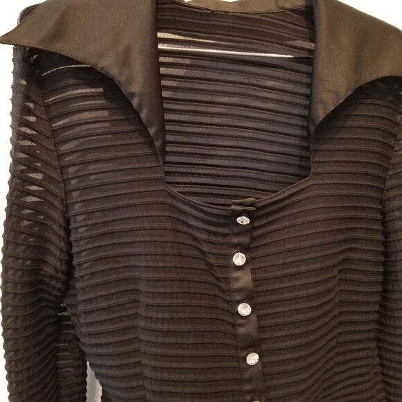 Formal Sheer Black Stretch Button Top Wide Lapels Holiday Party Cruise Plus Sz1X - Picture 11 of 12